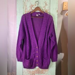 Women’s B.E Purple cable knit ramie cotton blend cardigan size M Preloved